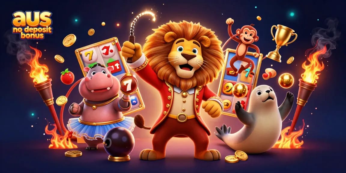 Engage with the exciting aus no deposit bonus in a vibrant casino scene featuring dynamic characters and elements.