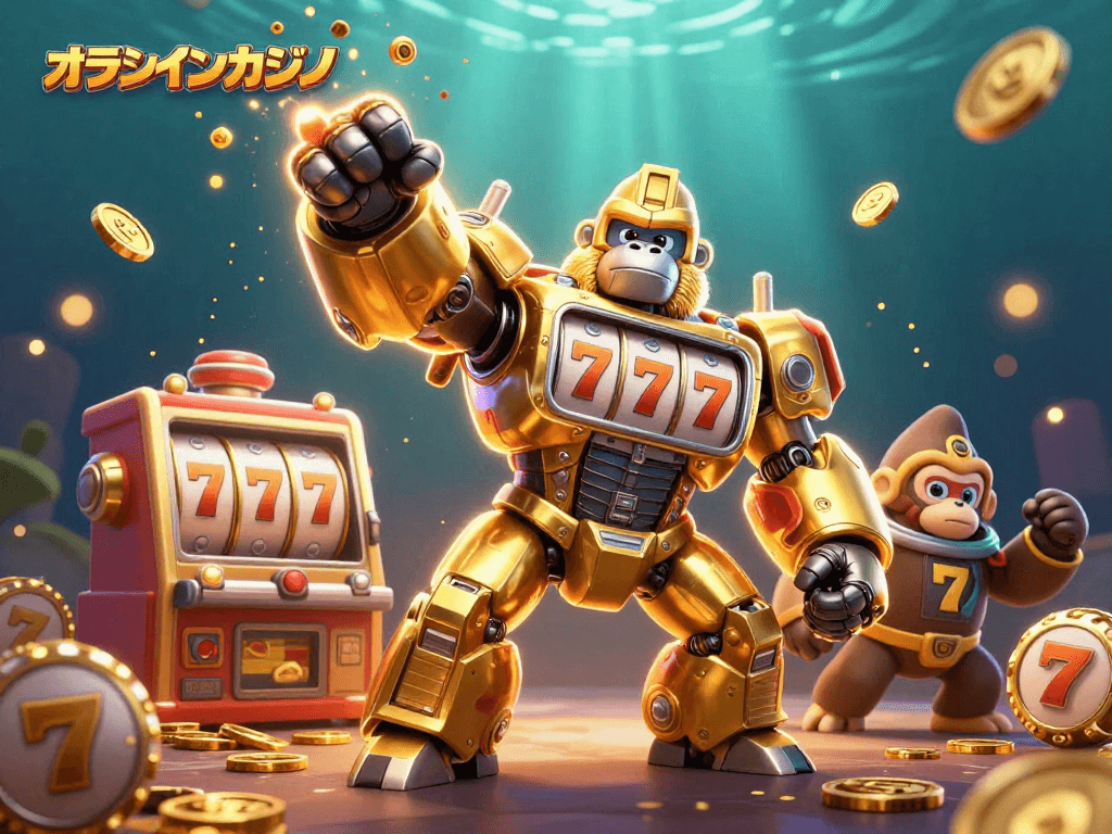 オンラインカジノでのスロットマシン要素を駆使した3Dイラスト。