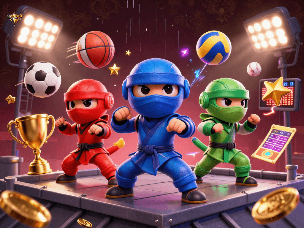 LIGALGO showcases dynamic sports betting action with cartoon chameleons in martial arts poses, surrounded by vibrant sports elements.