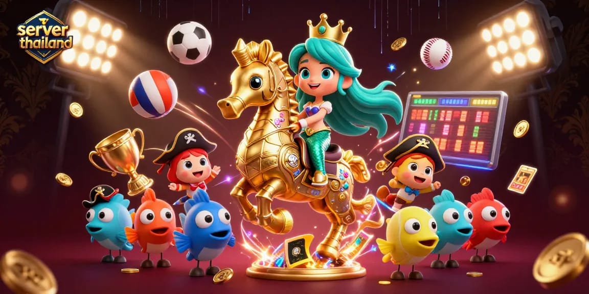 Bet on exciting sports with server thailand featuring a 3D mermaid princess and vibrant game elements.