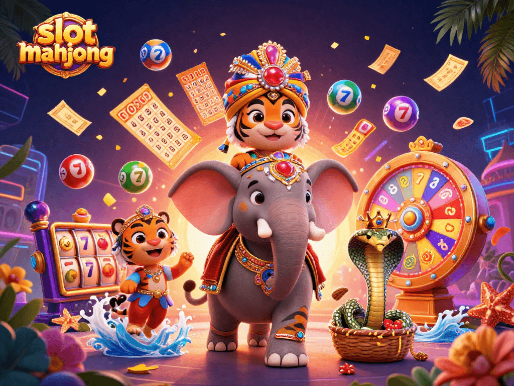 Experience winning thrills with slot mahjong in a vibrant casino environment filled with action elements.