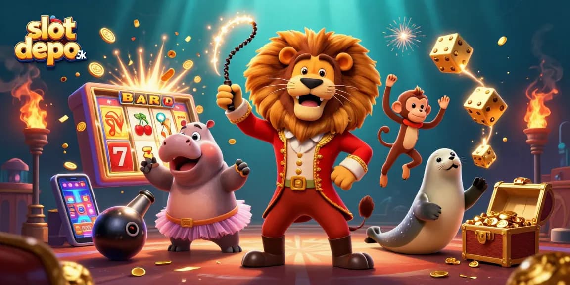 Spin the reels of slot depo 5k to unveil thrilling jackpots with lion ringmaster, hippo, and monkey.