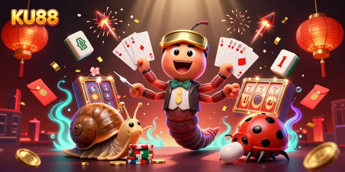 Experience the thrill of KU88 casino with a vibrant millipede dealer and dynamic slot elements.