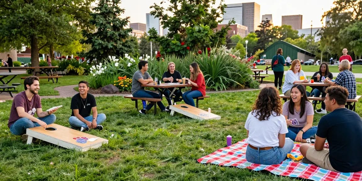 Singles enjoying meaningful connections at HundRoses outdoor gathering in a vibrant park.