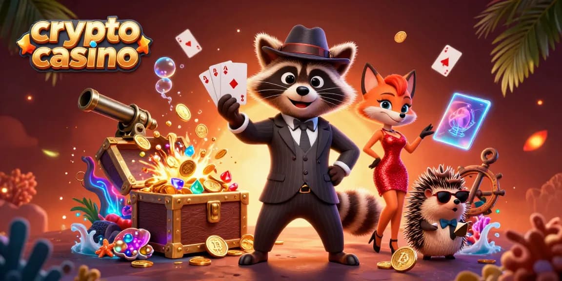 Juego vibrante en un casino cripto con personajes divertidos y elementos de juego.