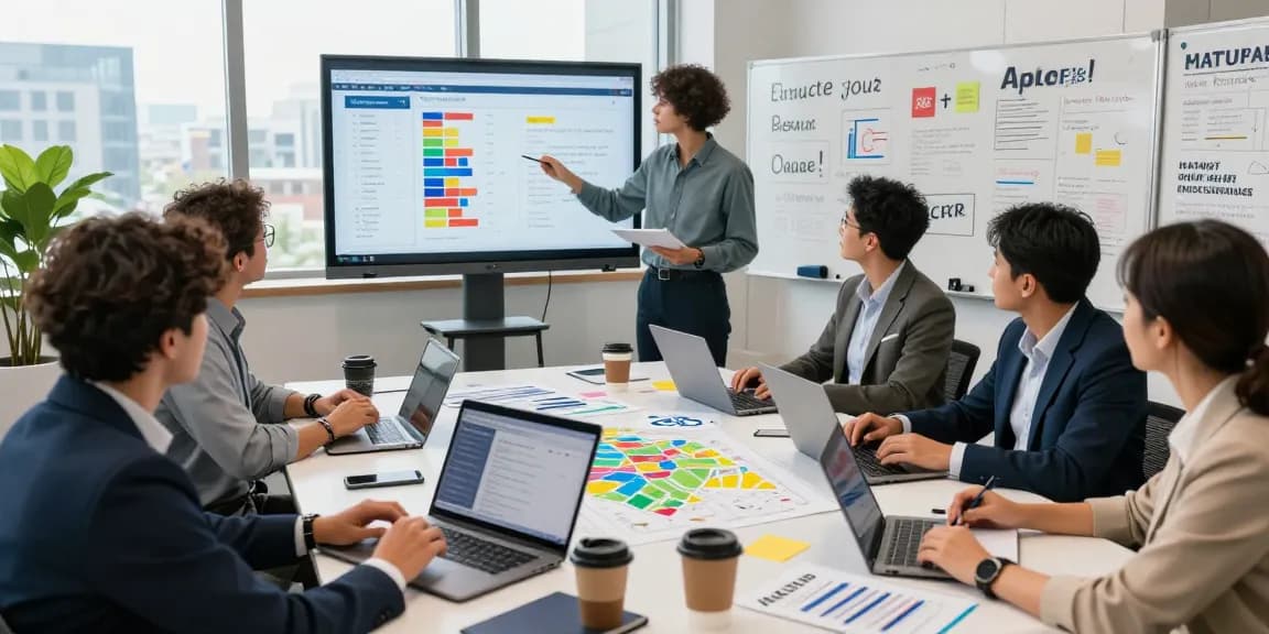 Dynamic political strategy meeting showcasing answer engine optimization and campaign data insights