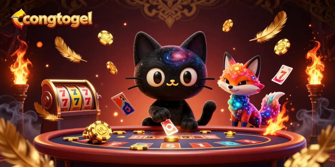 congtogel showcases a whimsical cosmic casino scene with a black hole cat at a table