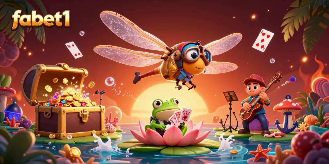 Engage with fabet1 at a vibrant lily pad casino animated by lively characters and rich gambling elements.