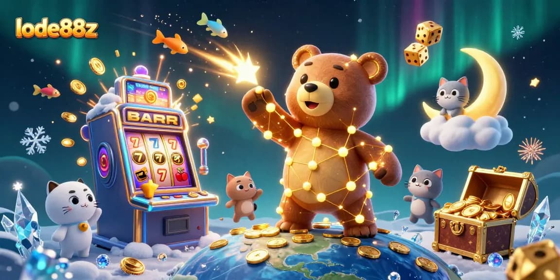 Spin reels and win with lode88z: 3D illustration featuring vibrant casino elements.