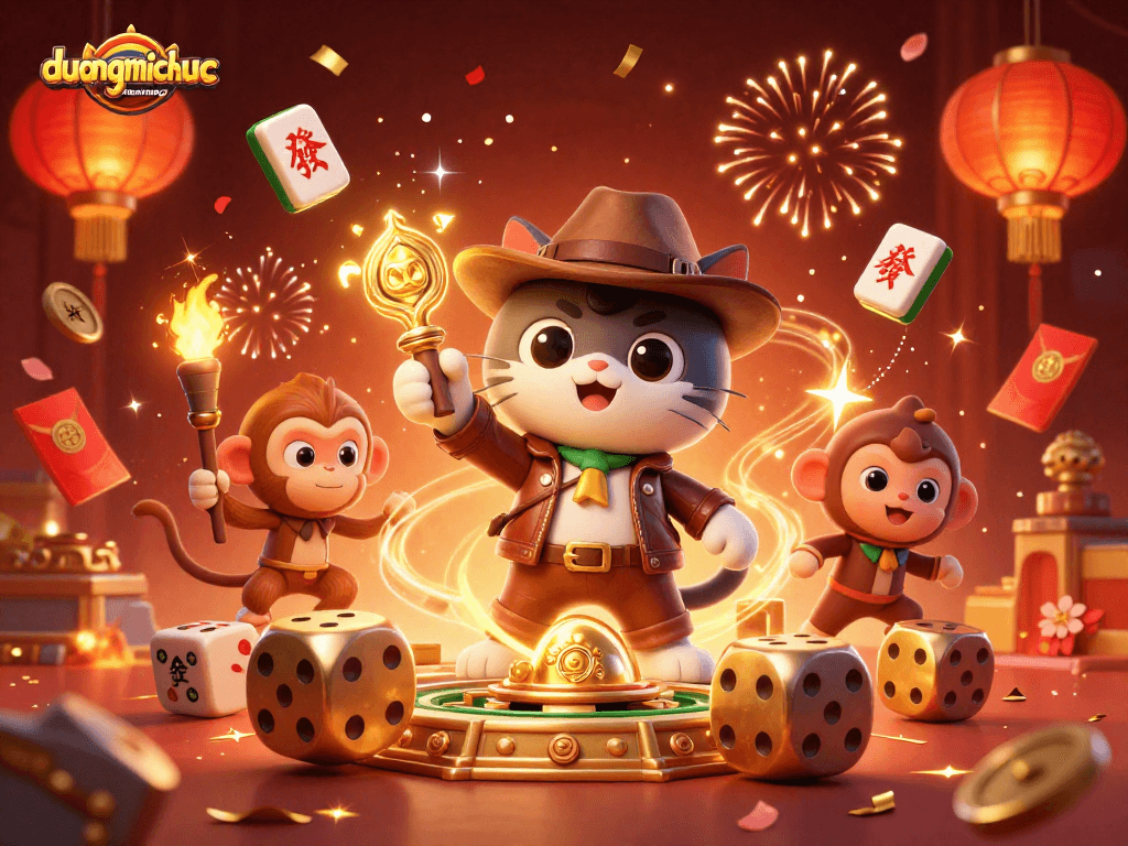 Engage with duongmatchuoc's exciting gameplay as a cat archaeologist and monkey discover treasures in a vibrant casino.