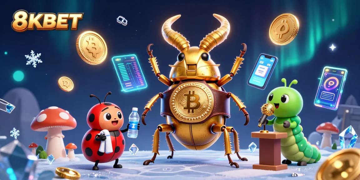 Engage in thrilling gaming at 8KBET with vibrant characters and crypto elements illustrating the excitement of online casinos.