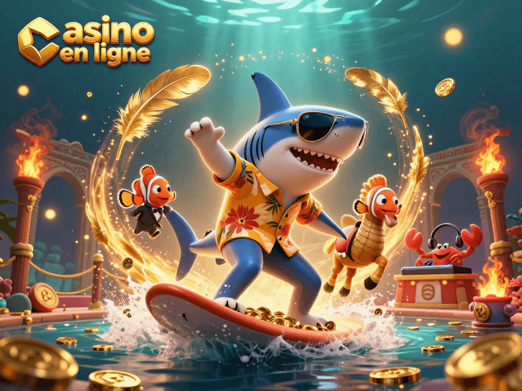 Plongez dans l'expérience du casino en ligne avec des personnages colorés parmi des pièces d'or et des éléments de jeu captivants.