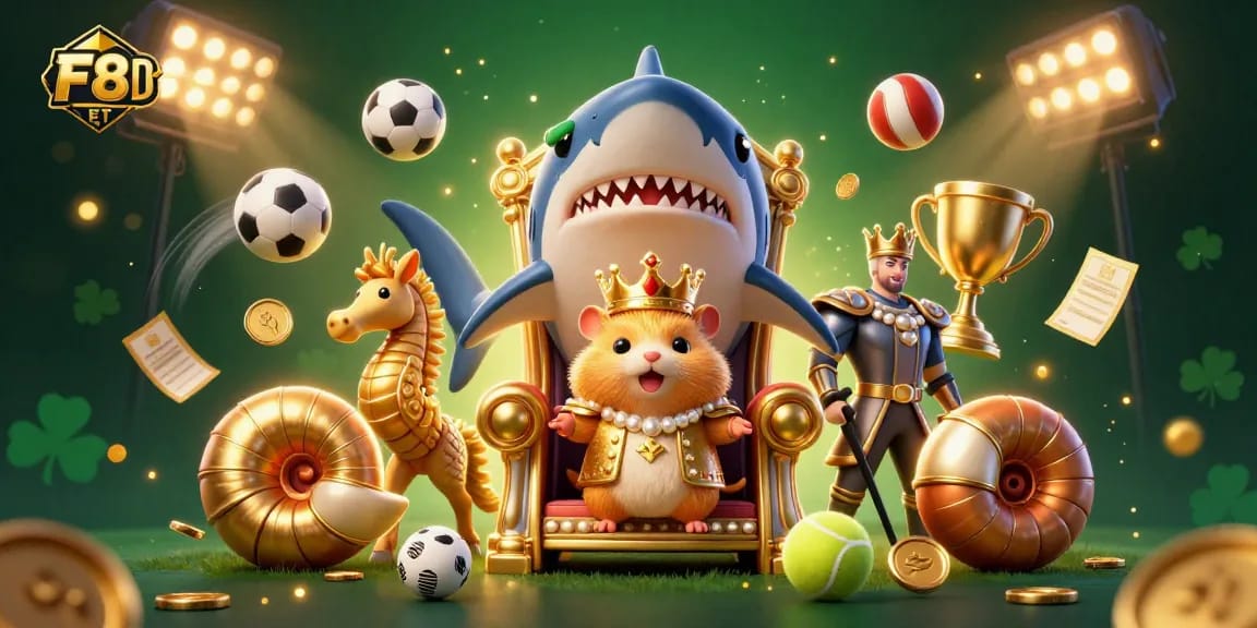 Experience thrilling gaming at F8BET with dynamic sports elements and vibrant characters in an engaging casino scene.