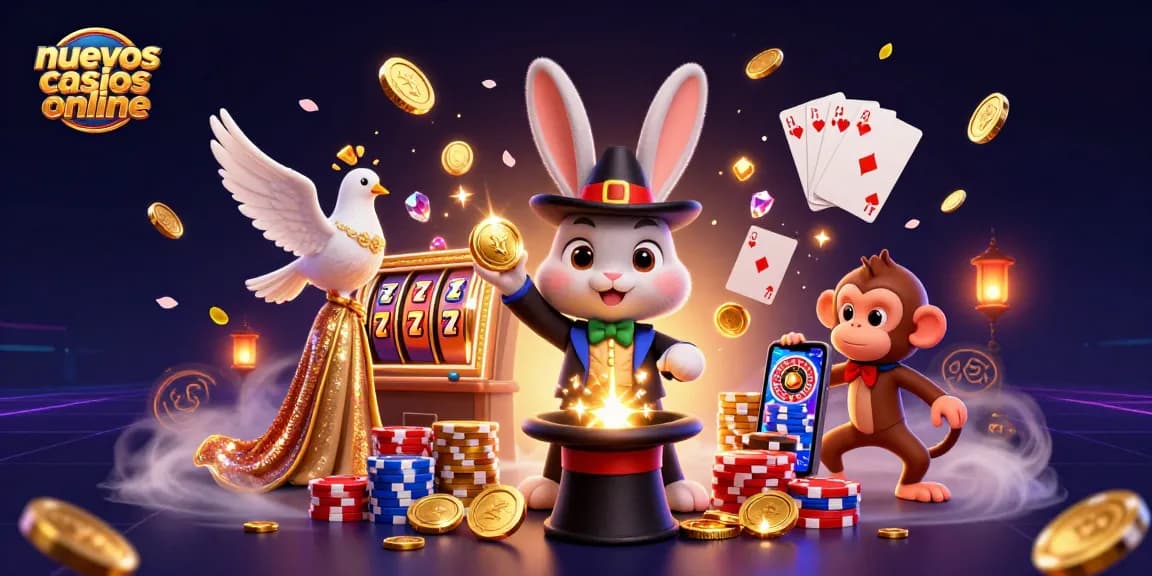 Jugando en nuevos casinos online con emocionantes bonos y jackpots. Ilustración dinámica.