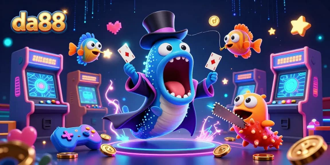 Experience thrilling gaming action at da88 with vibrant 3D illustration of casino characters.