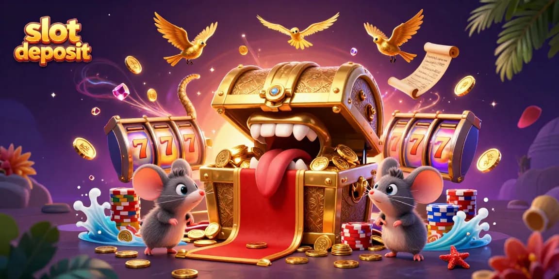 Menangkan slot deposit dengan kreasi kartun 3D penuh warna dan elemen kasino menarik.