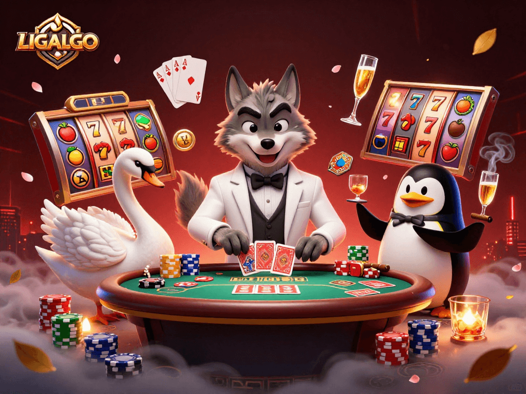 LIGALGO showcases unique slot gaming elements with a vibrant 3D casino atmosphere.