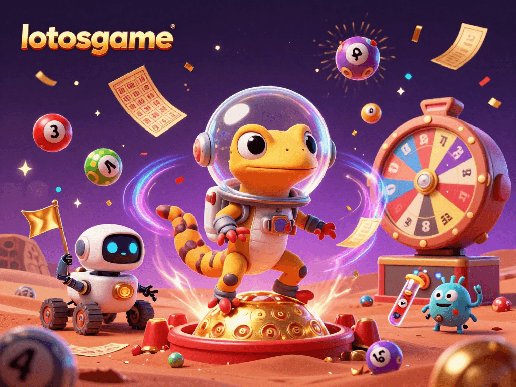Engage with lotosgame's dynamic world, where cheerful aliens celebrate a golden casino adventure.