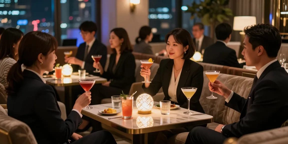 강남구구단 쩜오에서 고급스러운 분위기를 즐기는 전문가 그룹의 모습