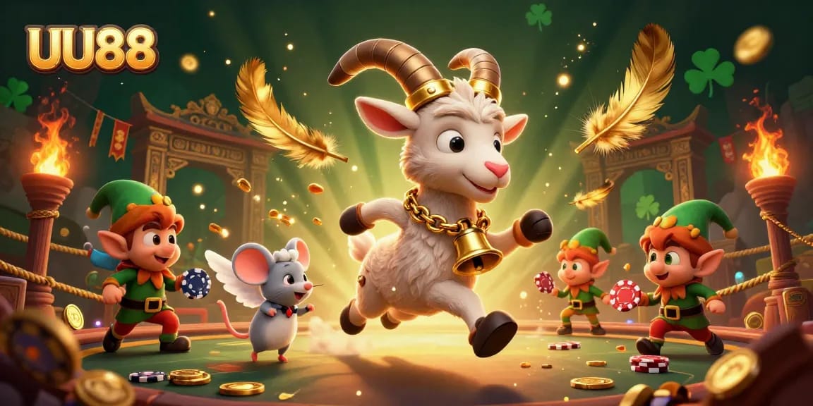 Experience thrilling gaming at UU88 with the Krampus goat in a festive horror casino scene.