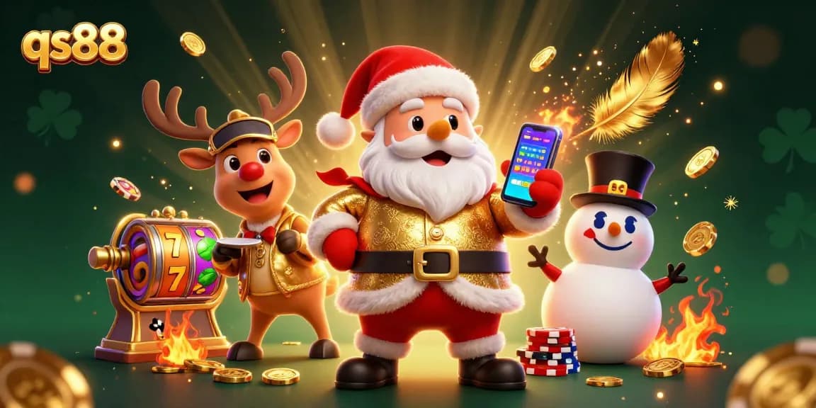 Experience the excitement of qs88 with a festive Santa and casino scenes filled with gold coins and jackpots.