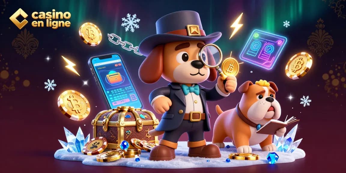 Jouer à casino en ligne avec des indices de détective et des jetons de poker scintillants.