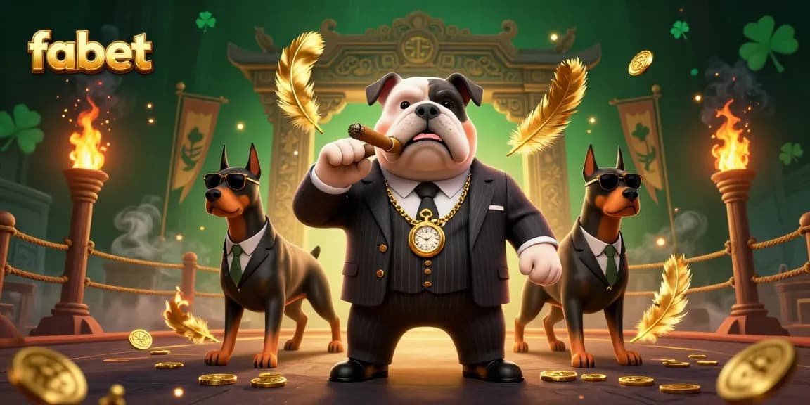 Engage with fabet's thrilling atmosphere featuring a mafia bulldog and Dobermans amidst dynamic gambling elements.