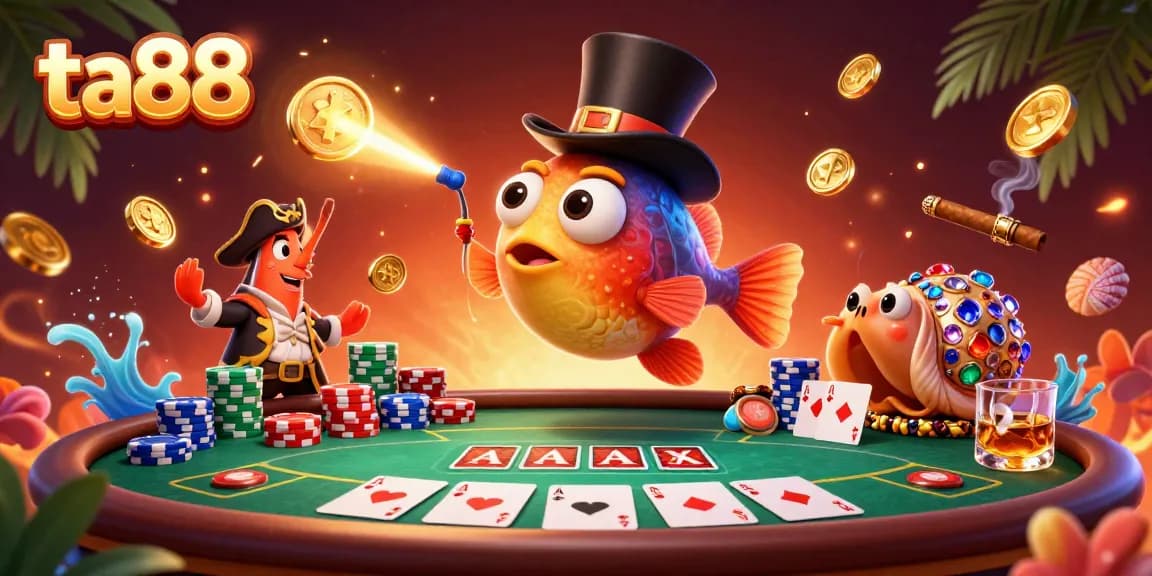 ta88 features a vibrant, playful casino scene with animated characters engaged in thrilling poker action