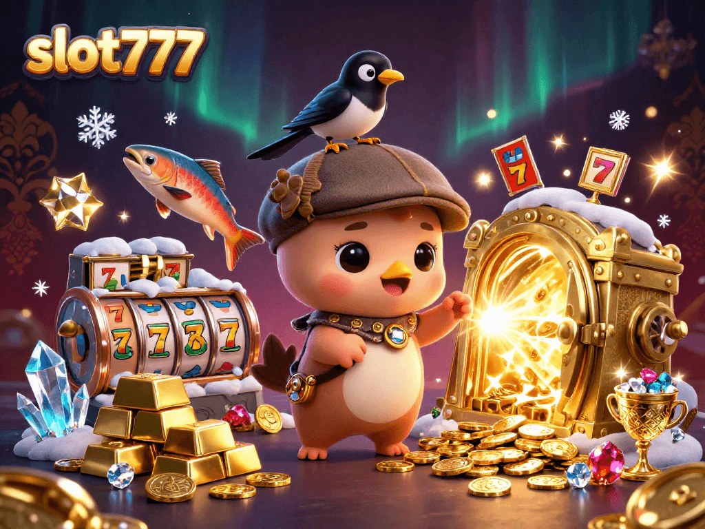 Win big with slot777 in a 3D illustration featuring baby Nessie among treasures!