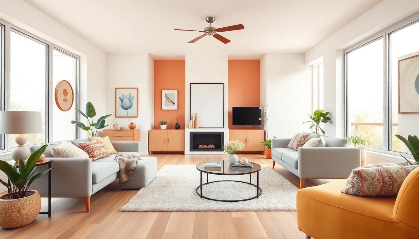 Home improvement in a renovated living room with stylish furniture and vibrant decor.