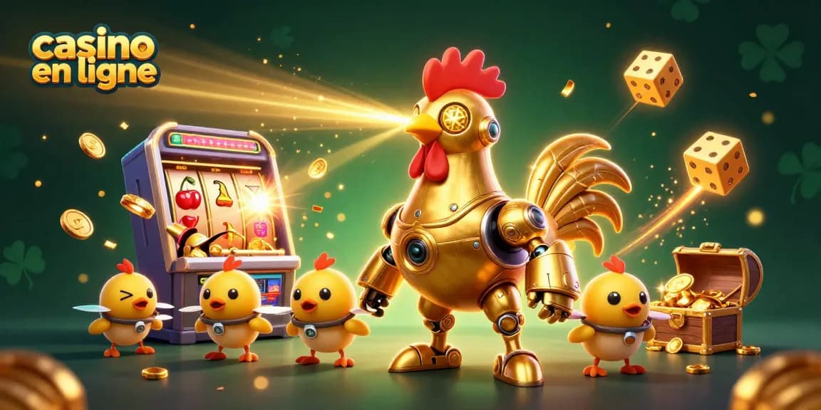 À la recherche de gains, découvrez le casino en ligne avec un robot coq doré surchargé d'énergie et des jeux captivants.