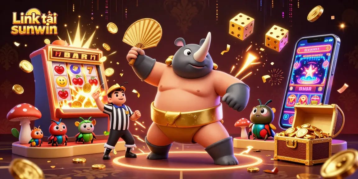 Engage with Link tải sunwin as a sumo champion beetle celebrates with jackpot excitement.