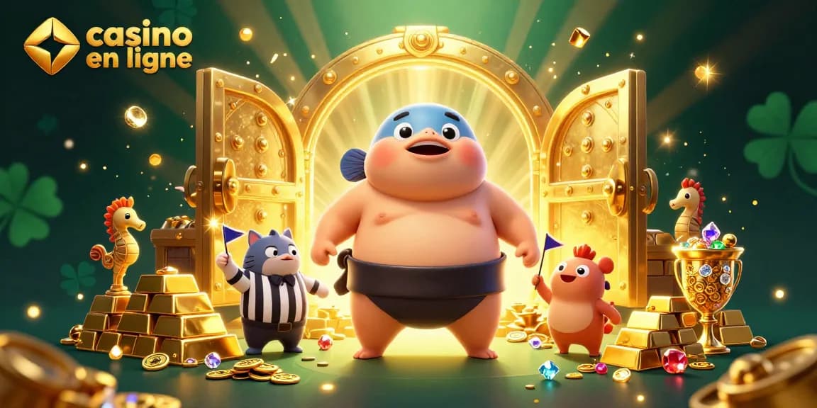 Vivez l'excitation du casino en ligne avec un fugu illustré et des trésors scintillants.