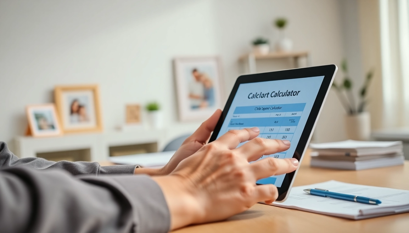 Calculate ny child support calculator for accurate financial planning with a parent using a tablet.