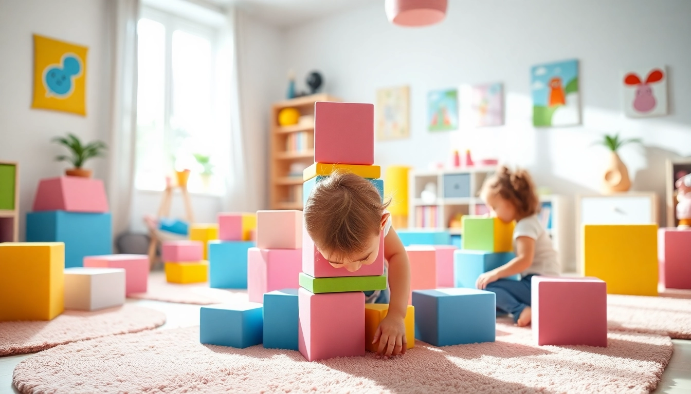 Engage in creative play with soft foam building blocks; read more here for tips and ideas.