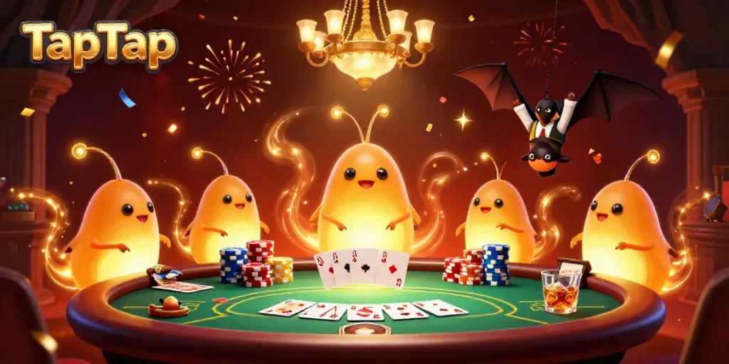 Experience exciting poker action with TapTap in a vibrant glowworm casino.