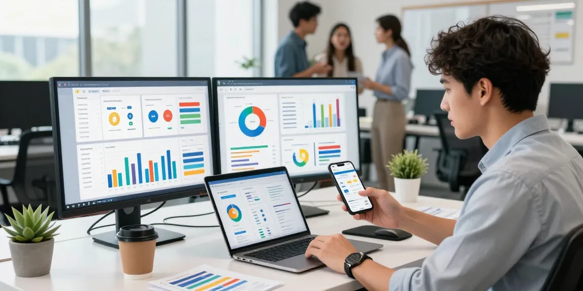 Purchase app installs in vibrant office environment with marketing professional analyzing performance metrics.