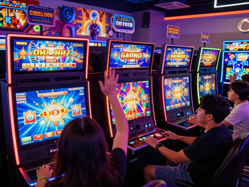 Players enjoying slot online gacor in a lively virtual casino environment, celebrating wins with excitement.