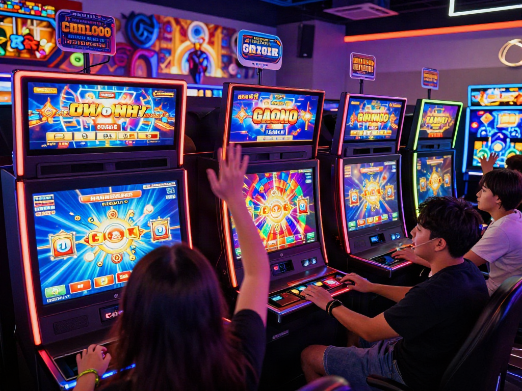 Players enjoying slot online gacor in a lively virtual casino environment, celebrating wins with excitement.