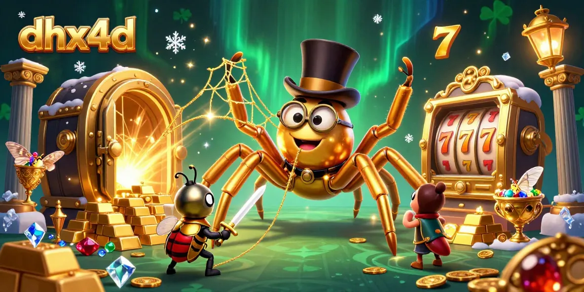 Menyaksikan karakter tarantula emas dan ksatria peletus bermain di slot gacor pada platform dhx4d yang memikat.