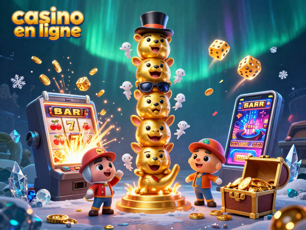 Vibrez avec casino en ligne, un totem animé entouré de machines à sous et de gains explosifs.