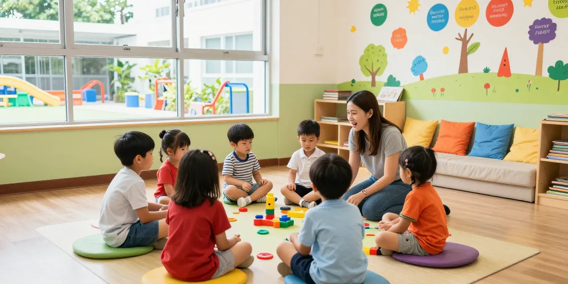 Engaging preschool classroom in Singapore focusing on inquiry-based learning for シンガポール 幼稚園 日本人 students.