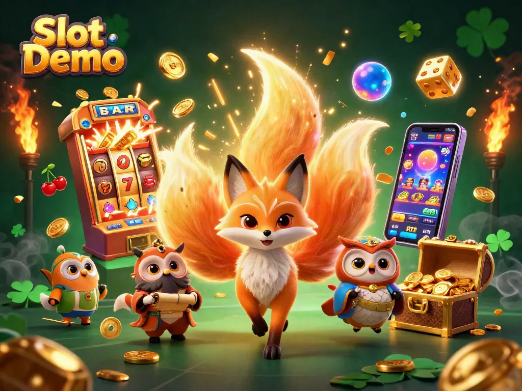 Experience the vibrant Slot Demo action with a colorful fox spirit and a jackpot explosion.