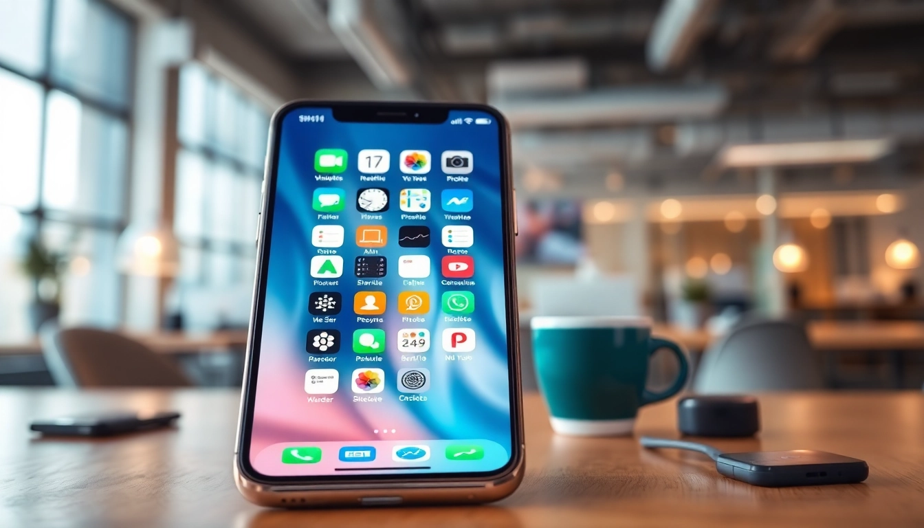 Showcasing popular iphone apps on a modern smartphone in a tech-focused setting