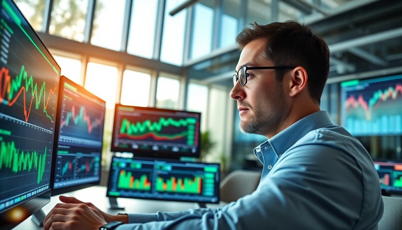Engaging in AI Investing with advanced tools in a modern financial office setting.