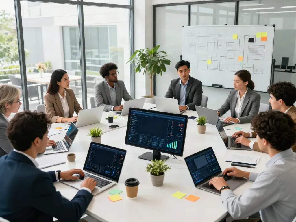 Business team brainstorming in the know about industry growth metrics