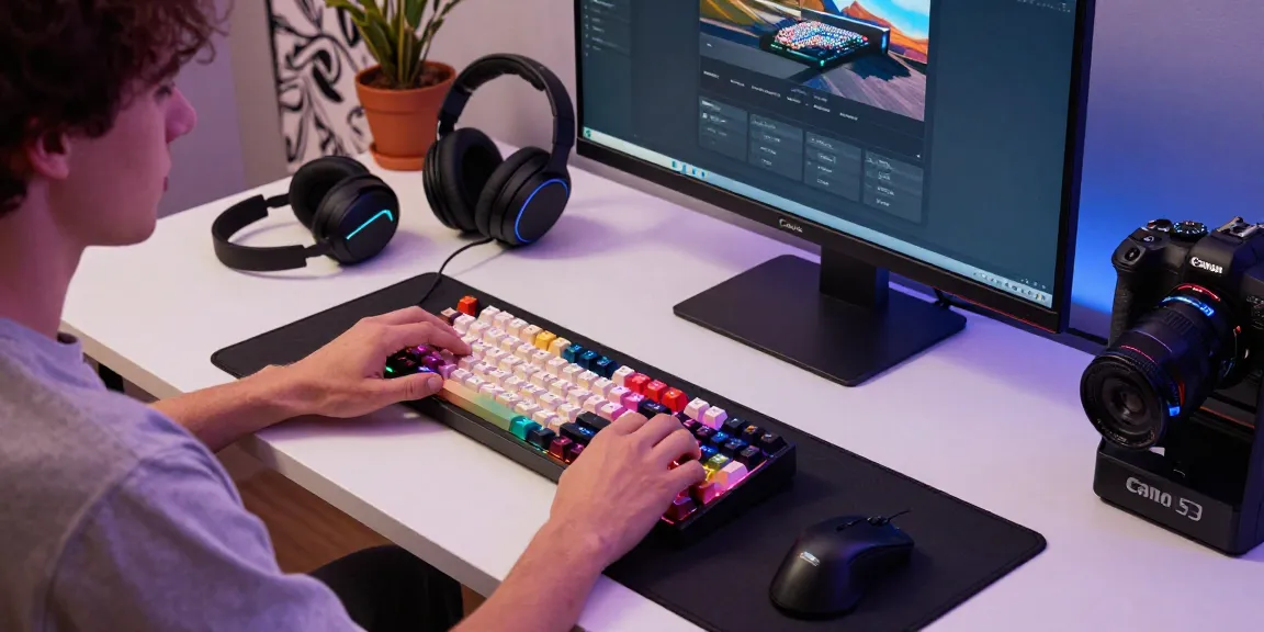 Designer customizing a 60 keyboard setup with colorful keycaps.