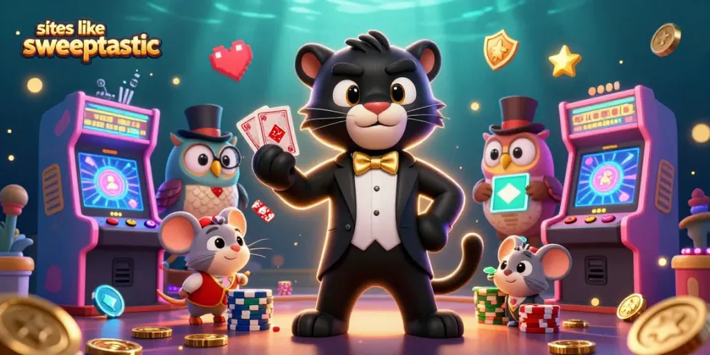 Challenge the odds at sites like sweeptastic with this vibrant 3D casino scene.