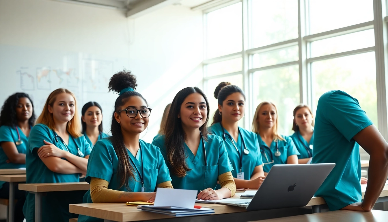 Participants in an in person NCLEX review in Houston focus on their studies in a bright classroom.