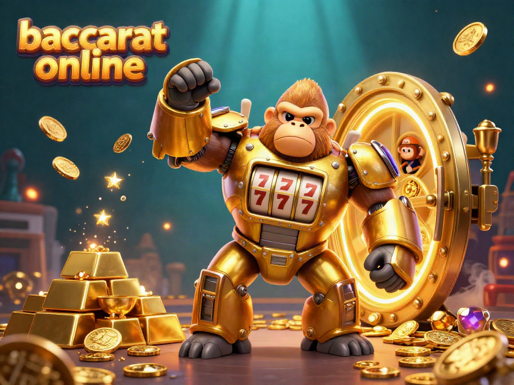 Experience baccarat online with an explosion of coins and captivating 3D characters in a thrilling casino scene.